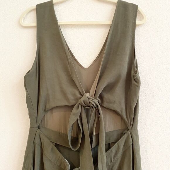 Fourteen & 9th Jumpsuit Olive Green Open Tie Zip Back Wide Leg‎ Large Boho - Picture 8 of 12